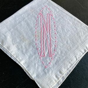Vintage Handkerchief - white 14” -monogrammed “N” -$8
